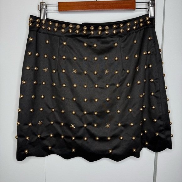 Anthropologie Black Mini Skirt with Gold Studs and stars Belt - Small NWT - Picture 5 of 12